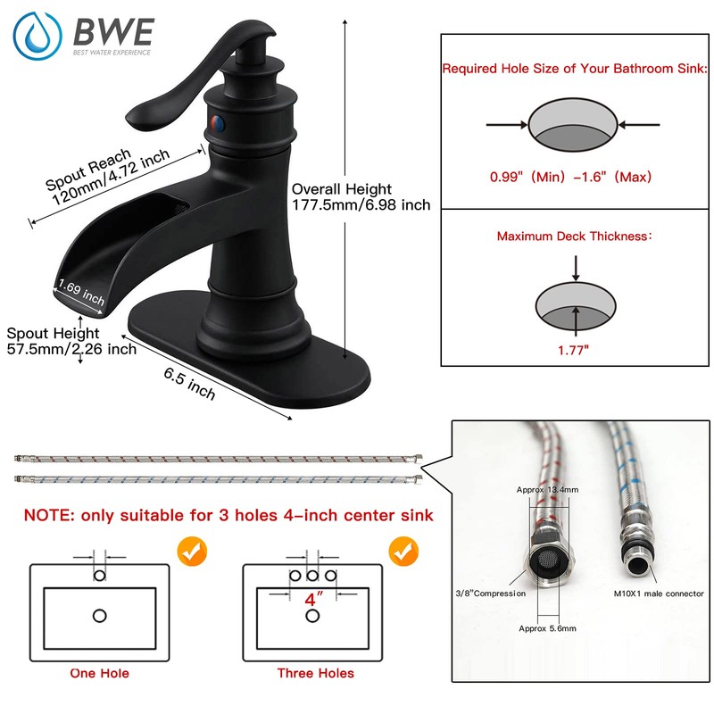 BWE Waterfall Bathroom Faucet Oil Rubbed Bronze Single-Handle One Hole