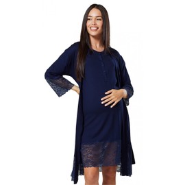 HAPPY MAMA Women's Maternity Nursing Nightdress Robe Set Lace Details 1281 (Navy, UK 8, S)