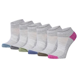Tipi Toe - Paquete de 6 calcetines acolchados transpirables para mujer, con soporte de arco de corte bajo, para mujer, SP53-6-B, Gris con dedos y tacones multicolores, 9-11