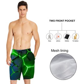 ALISISTER Men's Swimming Trunks Summer Swimming Shorts 3D Print Quick Drying Hawaii Surf Swimming Trunks Sports Shorts, C-geometry, l