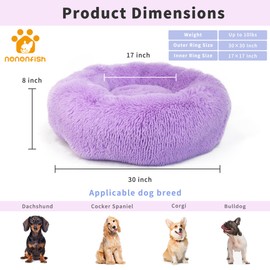 Dog Beds for Medium Dogs Washable 30 Inches Purple Fits up to 45 lbs Pets Beds Fluffy Anti Anxiety