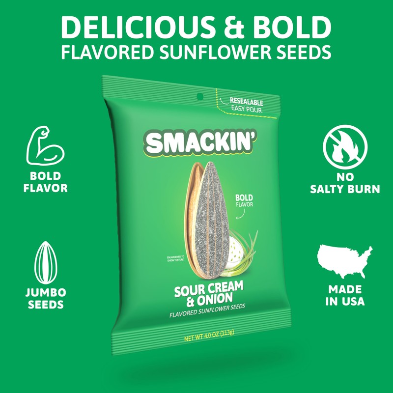SMACKIN' - Jumbo Roasted Sunflower Seeds, No Salty Burn, American