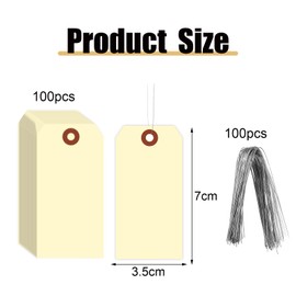 DHWEKU Pack of 100 Price Tags Flea Market Labels, Price Labels, Gift Tags, Gift Tags, White, 70 mm x 35 mm, Marking Signs, White for Clothing Gifts