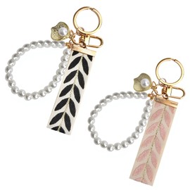 APOMOONS 2 x Key Ring Beads with Key Ring, Aesthetic Golden Imitation Pearl Key Chain, Aesthetic Suitable as Bags, Charms, Handbags, Pendants, Bag Charms