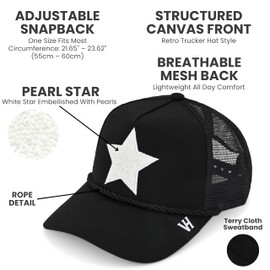 VINTAGE HAVANA Trucker Hats Women | Mesh Adjustable Snapback Hat | Men & Women Cute Trendy Fashion Baseball Cap One Size Black/Pearl