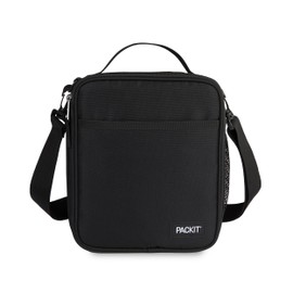 PackIt Freezable Crossbody Lunch Box, Black, Built with ECOFREEZE Technology, Fully Freezable, Collapsible, Reusable, With Top Handle, Front Slip Pocket. Effortlessly Carry, Fresh Every Time.