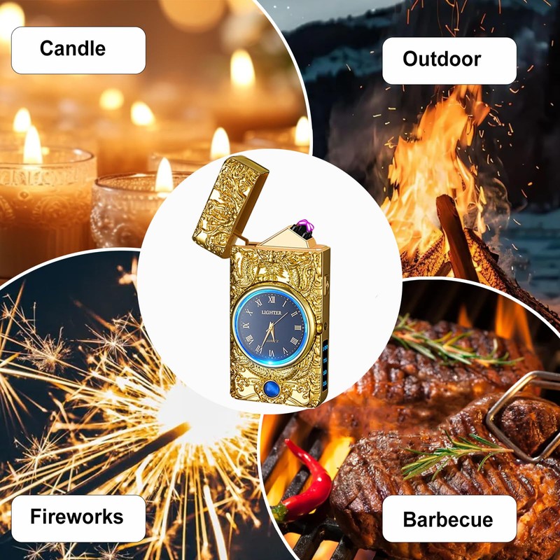 Electric Lighter with Clock Dial LED Power Display Plasma Dragon