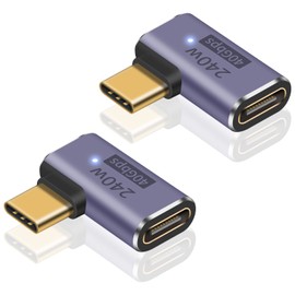 Poyiccot USB C Angle Adapter 240W, USB C Extension Connector, L Shape USB C Converter Adapter 40Gbps, 8K@60Hz Video Output USB C 3.2 Gen2 Type-C Male to Type-C Female Extension Connector with LED
