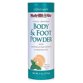 NutriBiotic – Body & Foot Powder, Citrus Mint Scent From Essential Oils, 4 Oz | with Grapefruit Seed Extract | Vegan & Non-GMO | Talc, Paraben & Gluten Free | Gentle & Absorbent