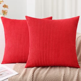 Mecatny Corduroy Decorative Throw Pillow Covers 20x20 Set of 2 for Sofa Bedroom Living Room, Stylish Soft Striped Couch Pillow Covers for Home Decor, Red
