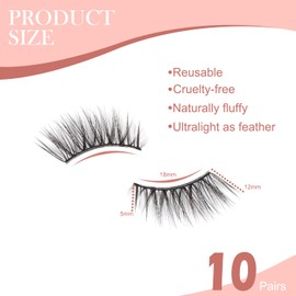ELNX Half Lashes, 10 Pairs Natural Cat Eye Lashes Half Lashes Wispy Cat Eye Corner Eyelashes Accent Eyelashes False Lashes Multi-layers Wispy Fluffy 3D Curly False Lashes