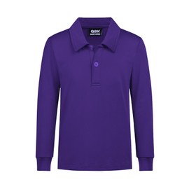 QBK Boys' Performance Polo Kids Collared Golf Shirts Long Sleeve School Uniform for 4T-16Y(Purple M)