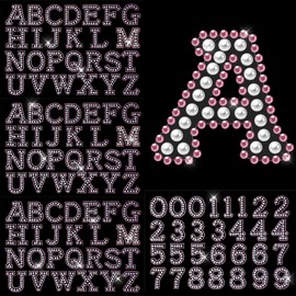 107pcs Pearl Rhinestone Self Adhesive Letter Stickers 3 Sheets A-Z Glitter Pearl Alphabet and 1 Sheet 0-9 Number Stickers 3D Bling Letter Sticker for DIY Crafts (White+Pink)