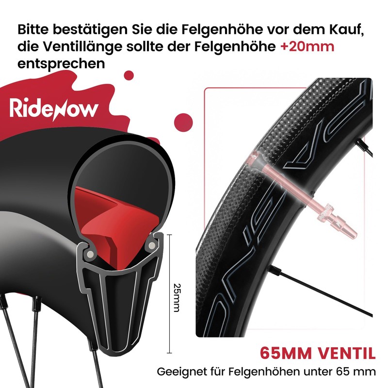RideNow 65 mm Pink Presta Tubeless Valves Pack of 2