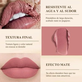 12 Colores Labiales Mate De Larga Duración Pintalabios Hidratante, Maquillaje Profesional, Resistente, Regalo Perfecto, Cosmético De Belleza, Look Dia