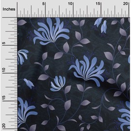 oneOone Velvet Medium Blue Fabric Dotted Floral Quilting Supplies Print Sewing Fabric by The Yard 58 Inch Wide