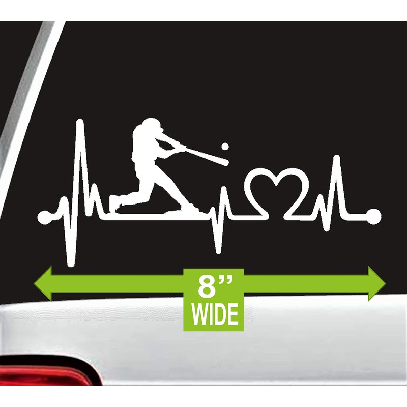 K1075 Baseball Guy Batter Batting Heartbeat Lifeline Decal Sticker (White)