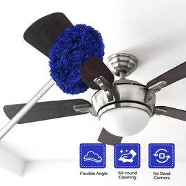 Heonay Ceiling Fan Cleaner Duster Reusable Microfiber Ceiling Fan Blade Cleaner Removable Duster with Extension Pole Adjusts 13 to 49.7 Inch for Cleaning Walls Furniture Door Window Top (Dark Blue)