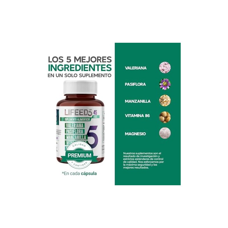 LIFEED Sleep Magnesio, Valeriana, Pasiflora 45 Cápsulas 745mg pporción