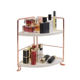 2-Tier Bathroom Countertop Organizer - Vanity Tray Cosmetic & Makeup Storage- Kitchen Spice Rack Standing Shelf - Corner Storage Shelf , Rose Gold