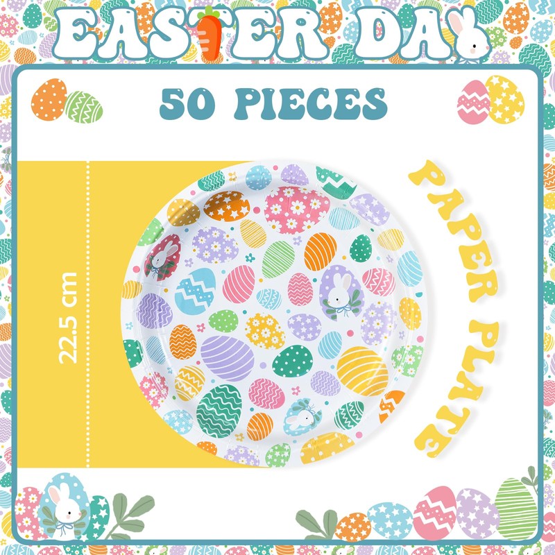 BFB Easter Paper Plates 23cm, Pack of 50 Dinner Plates