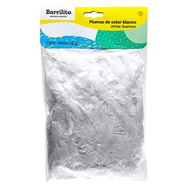 Barrilito Paquete de plumas naturales color blanco, contenido 18 gramos, 1 paquete. F142B