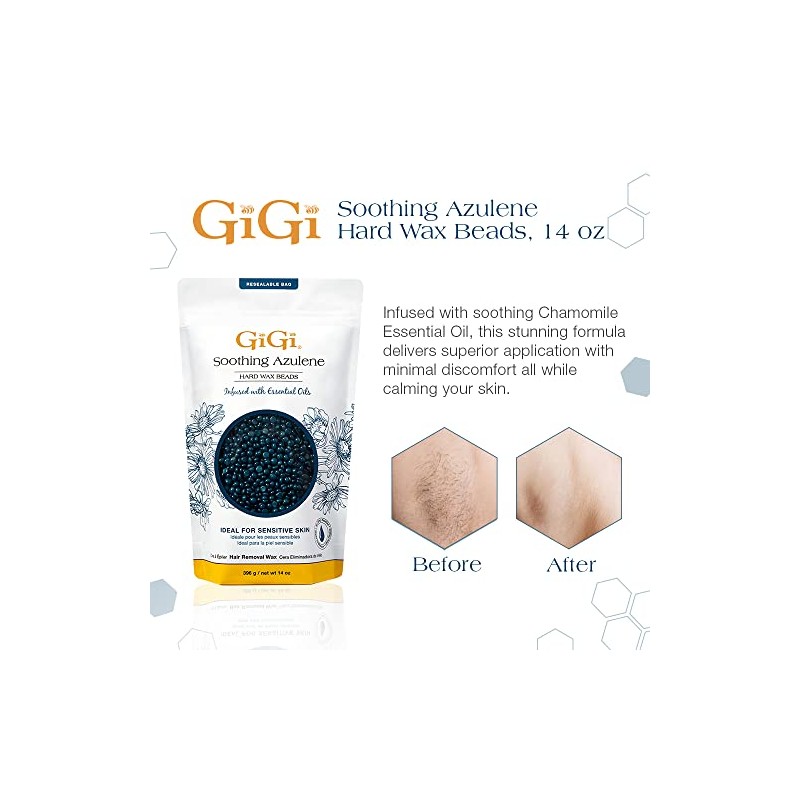GiGi Hard Wax Beads, Soothing Azulene Hair Removal Wax for