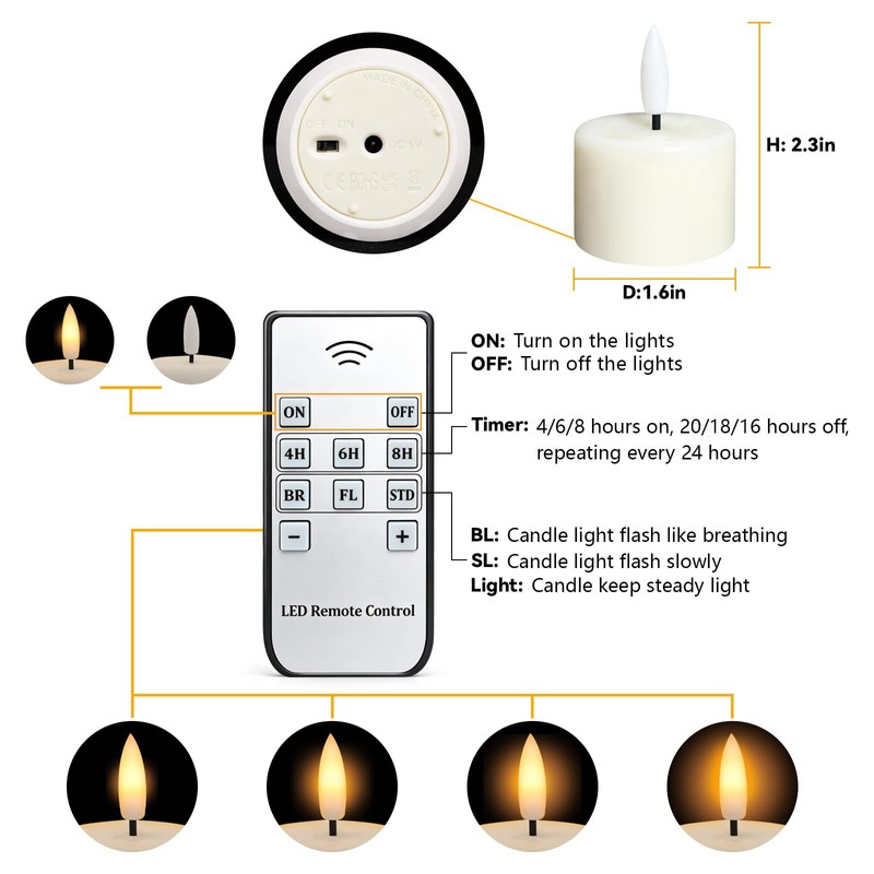 Rechargeable Tea Lights Flameless Candles with Remote Timer Coated with