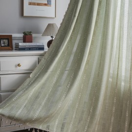 ColorBird Sage Curtain 84 inch Length, 2 Panels Farmhouse Linen Curtains for Living Room, Light Filtering Embroidered Curtains & Drapes for Dining Bedroom Nursery Doorways