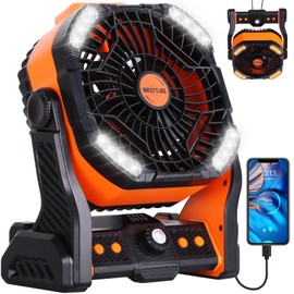 WESTTREE 20000mAh Battery powered fan Camping Fan essentials Portable fan Battery OperatedRechargeable Outdoor Tent with Light & Hook Personal USB Desk for Camping,Orange