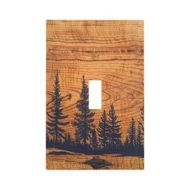 Rustic Country Lodge Style Brown Pine Tree Forest Woodland Woods Wooden Single 1 Gang Light Switch Cover Art Single Toggle Decorative Device Decorator Face Wall Plate Outlet Cover Switchplate(Plastic)