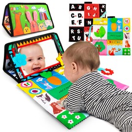 beetoy Tummy Time Baby Mirror Toys with Black and White Pattern, High Contrast 3D Activity Play Crinkle Toys Baby Mirror for Newborn 0 3 6 Months