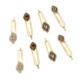 Satre Online and Marketing Safety Pin, Kite Shape, Multicolor, Fancy, 8 Pcs, Stainless Steel Metal, Goldstone White Diamond, Cloth Clip