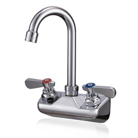 Commercial Sink Faucet Wall Mount 4" Center Hand Sink Faucet - 3-1/2" Gooseneck Spout, Dual Lever Handles for Commercial Kitchen, Laundry/Utility Room, Restaurant | Brass Body, Ceramic Valve