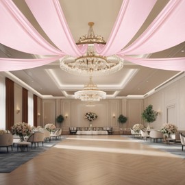 WUPYI Chiffon Ceiling Drapes,6 Panels 5FT x 20FT Pink Ceiling Curtains Wedding Draping Fabric Sheer Swag Drapes Decorations Tent
