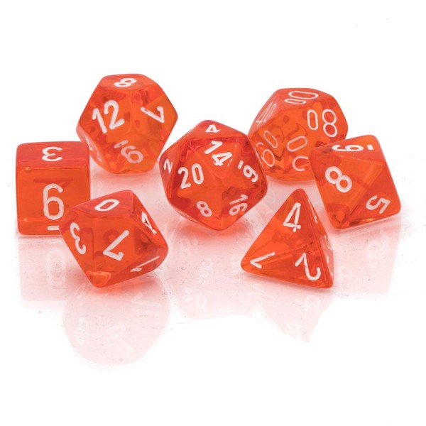 Chessex Dice Translucent: 7pc Orange/White