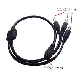 QLXHBOT 2 Pack Black DC Extension Cord 1 Female to 3 Male 5.5mm X 2.1mm CCTV DC Power Supply Splitter Cable for Security Camera, LED Strip, CCTV IP Surveillance