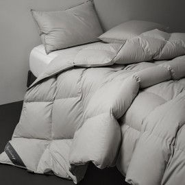 Royoliving Luxurious Down Duvet Insert Feather King Size All Season Gray 100% Organic Cotton Cover Grey Down with Corner Tabs, (106 x 90, 60 oz)