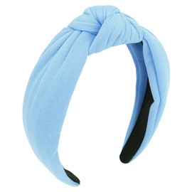 CURASA Knotted Headbands For Women Girls Non Slip Wide Headband Cute Fashion Hair Accessories Blue Preppy Fabric Terse Headbands Top Knot Headband For Thick Thin Curly Hair