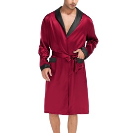 SWOMOG Mens Satin Robe Lightweight Silk Spa Bathrobe with Shorts Nightgown Long Sleeve House Kimono Bathrobe Set