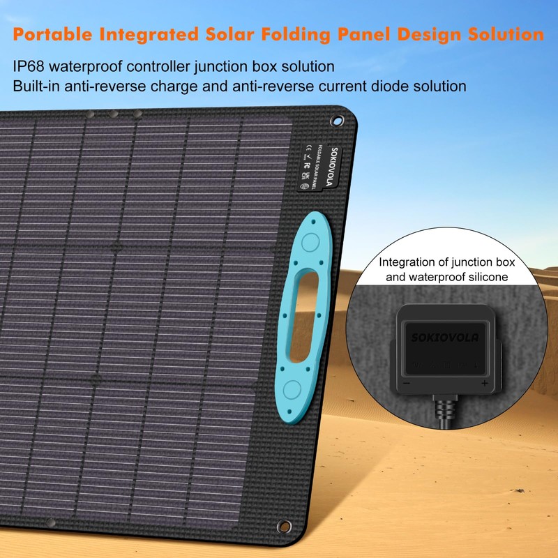 SOKIOVOLA 100W Portable Solar Panel for Power Station,ETFE Portable Foldable