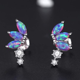 VIKI LYNN Opal Earrings Petal Women's Earrings 925 Sterling Silver and Zircons Stud Earrings Birthday Christmas Valentine's Day Gifts for Women, Sterling Silver Sterling silver Zircons, Cubic Zirconia