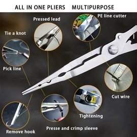 LaJao Fishing Accessories Pliers Hook Remover Disgorgers Line Cutter Long Nose Multi Tools Tackle Kit with Sheath Ideal for Bait Sea Fishing