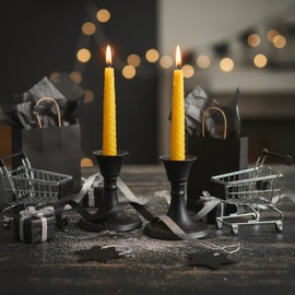 Rely+ Candlestick Holders Set of 2 Mini Stand Dinning Coffee Table Centerpiece Candle Holders Taper Candlesticks Holders Decor Home Easter Candle Holder for Mantel Wedding Party (Black)