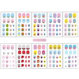 Kids Nail Stickers Full Nail Wraps Self Adhesive Nail Polish Strips for Kids Girls Nail Art Decoration Fun Including Flowers Butterflies Cows Recommend for Age 8 and Older (Pack of 10)