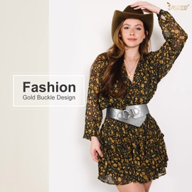 JASGOOD Women's Fashion Vintage Wide Elastic Stretch Waist Belt with Silver Interlock Buckle Christmas Belt (Silver,Suit Waist 36-42 Inch)