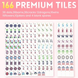 American Mahjong Tile Set,166 Tiles White Pink Acrylic Carving Tiles,Mahjong Game Set with Portable Travel case(Racks Not Included)