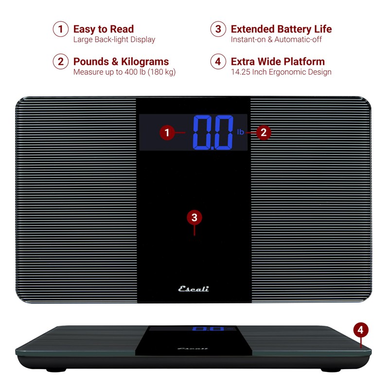 Escali Extra Wide Digital Bathroom Scale for Body Weight with