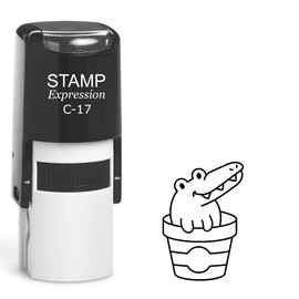 stampexpression - Baby Gator in a Flower Pot Self Inking Rubber Stamp - Black Ink (A-62944)