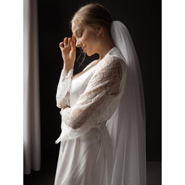 Latious Cathedral Bride Wedding Veil 1 Tier Glitter Long Bridal Tulle with Comb for Women (White)